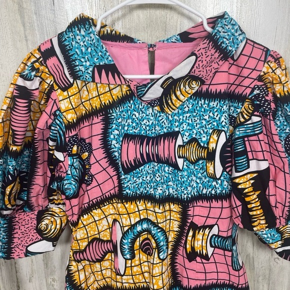 Handmade Midi Dress Wearable Art Puff Sleeve Abstract Colorful Estimated SizeM - Picture 8 of 15